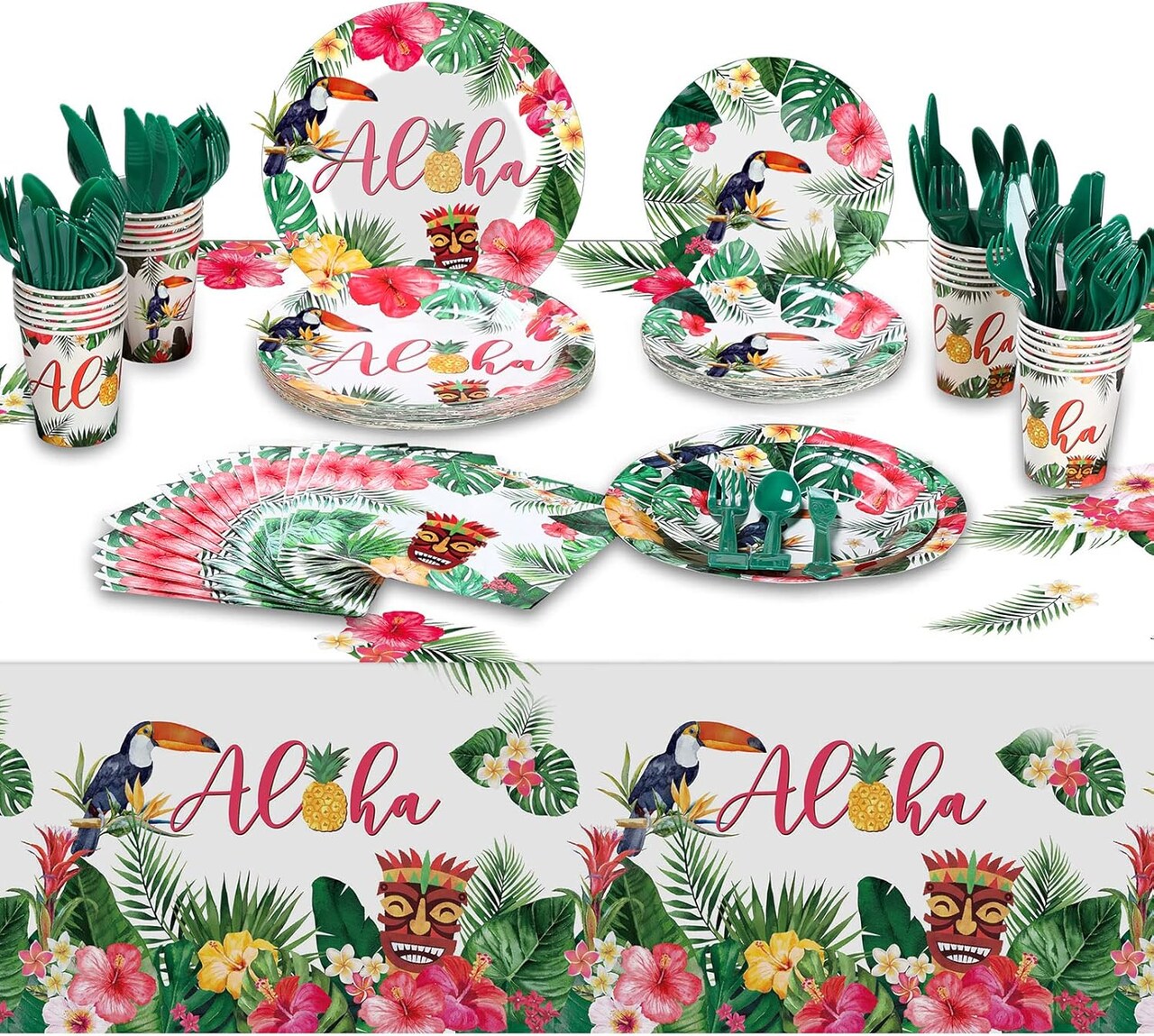 170 Pcs Hawaiian Luau Party Supplies Aloha Plates and Napkins Party Supplies ( 24 Guests)